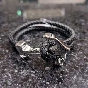 ADORNIA STAINLESS STEEL ANCHOR BRAIDED LEATHER BRACELET + DUST BAG NWT ❤